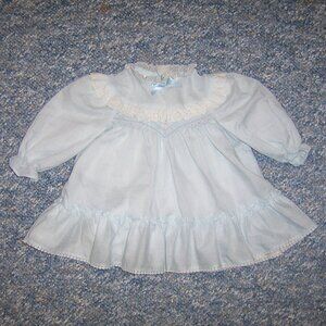Vintage Polly Flinders Hand Smocked Baby Girls Dress Blue Polka Dot 24 months
